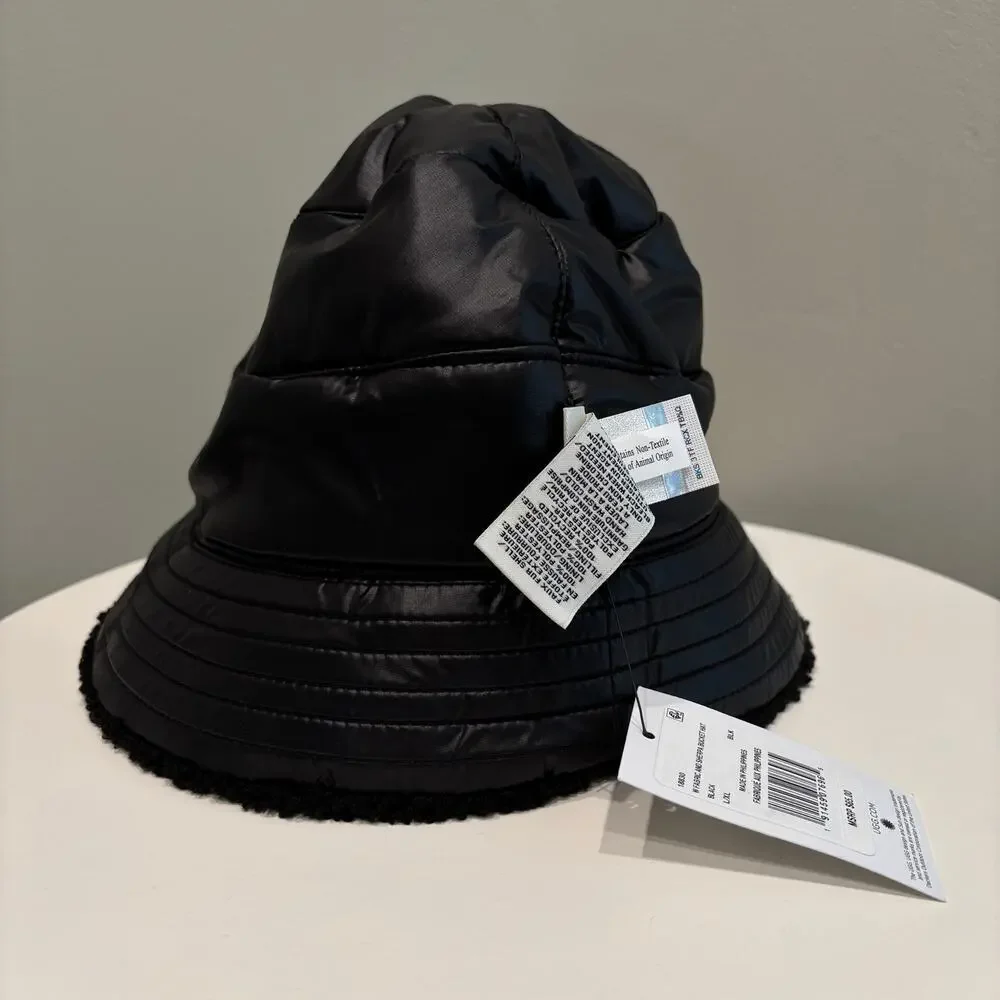 NWT UGG Reversible Faux Fur Sherpa Bucket Hat Black - Size: L / XL
